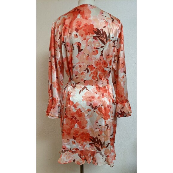 Women's Oscar de la Renta Pink Label Floral Print Ruffle Trim Robe LG - Picture 9 of 16